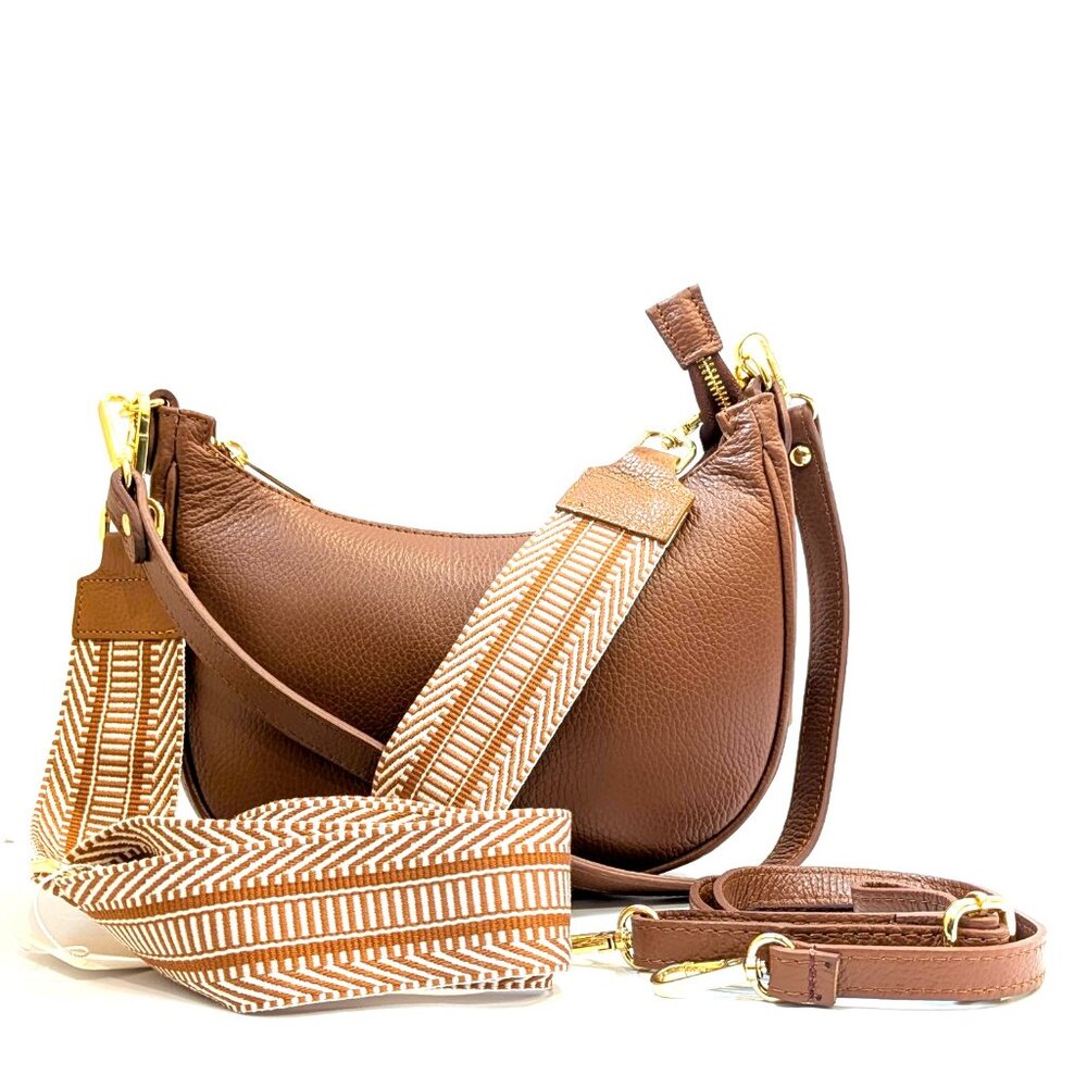 Brown Crescent Crossbody Bag | Genuine Italian Leather | Luxury Shoulder Purse